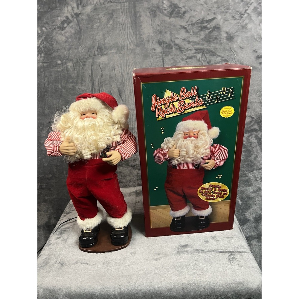 Vintage 1998 Jingle Bell Rock Santa Animated Musical Faux Hair Complete With Box